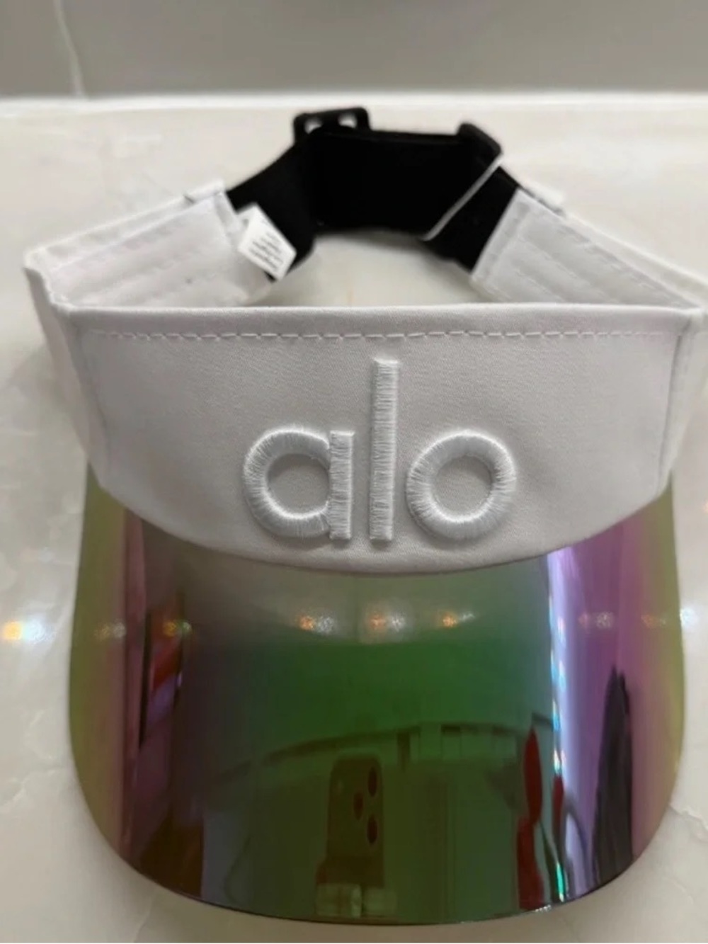 ALO Yoga White Visor with Iridescent Shield